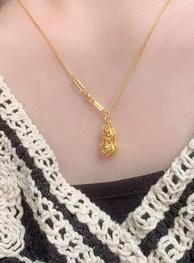 花生沙金项链仿真黄金色爱心好事发生礼物高级感锁骨链女金店同款