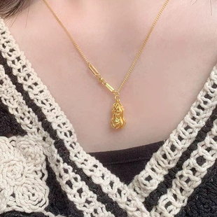 花生沙金项链仿真黄金色爱心好事发生礼物高级感锁骨链女金店同款