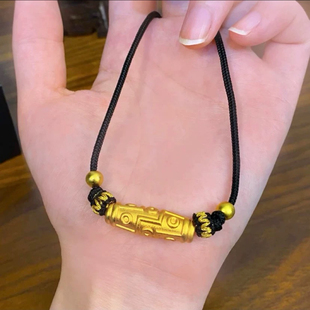 天珠项链沙金吊坠仿真黄金色转运珠情侣款仿真黄金锁骨链金店同款