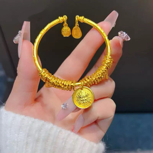黄财神盘缠沙金手链仿真黄金手镯招财金店同款新中式平安喜金镯子