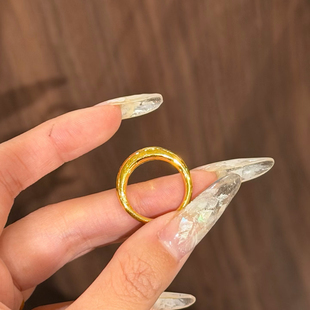 亮面沙金戒指女泥鳅背仿真黄金久不掉色指环金店同款素圈送女友