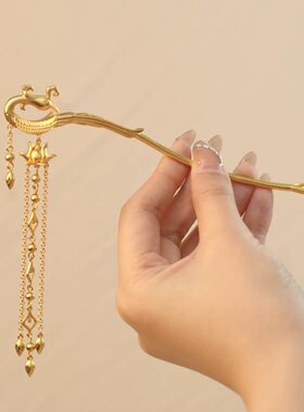 凤凰流苏沙金发簪女新中式