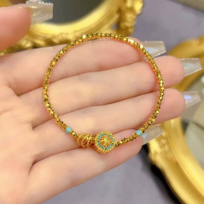 花丝克罗风沙金手链烧蓝罗盘碎金子仿真黄金色手链女蹦迪珠珐琅彩