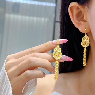 葫芦耳钩仿真黄金色福禄双至耳饰新中式 耳环 轻奢高级感刘涛同款