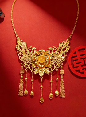 凤凰项链婚庆首饰仿真假黄金三金沙金五金中式结婚订婚秀禾服配饰