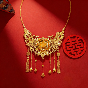 凤凰项链婚庆首饰仿真假黄金三金沙金五金中式结婚订婚秀禾服配饰