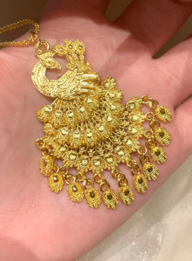 孔雀项链金店同款仿真黄金结婚三角订婚五金沙金拍照摆台婚嫁套装
