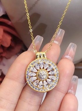 柠檬片罗盘沙金项链女仿真黄金太阳花吊坠轻奢满钻设计镂空锁骨链