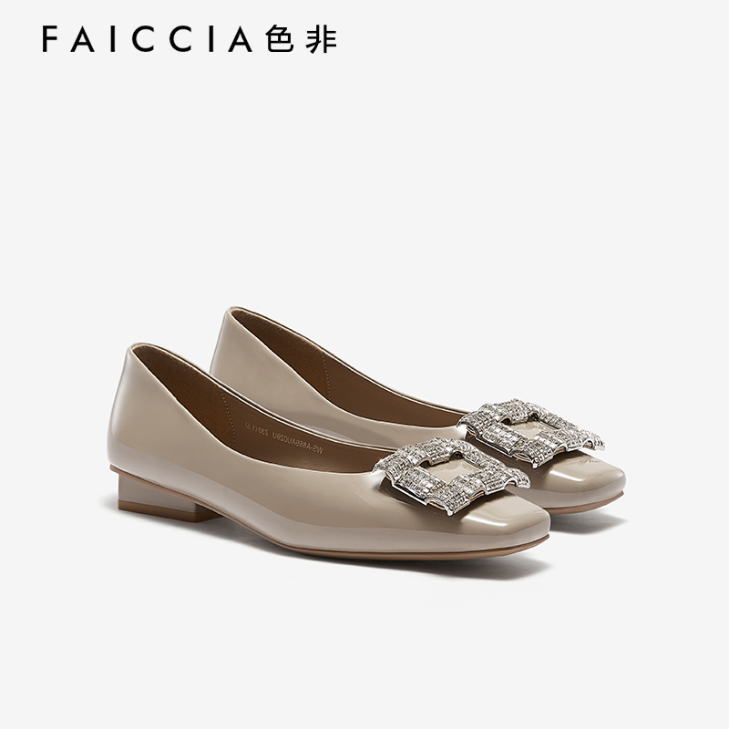 水钻方头浅口气质女单鞋