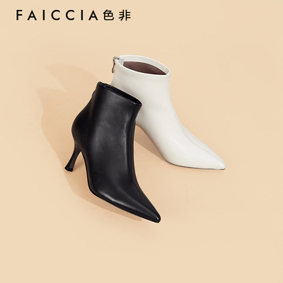 色非高跟鞋粗跟女鞋商场同款2025冬短靴瘦瘦靴尖头复古法式小踝靴