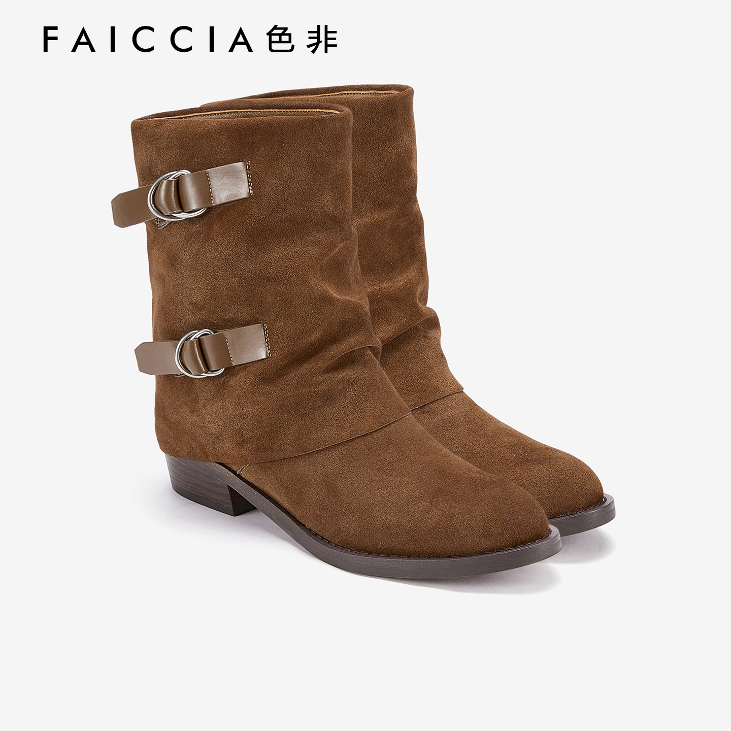 色非棕色复古时尚西部牛仔靴女