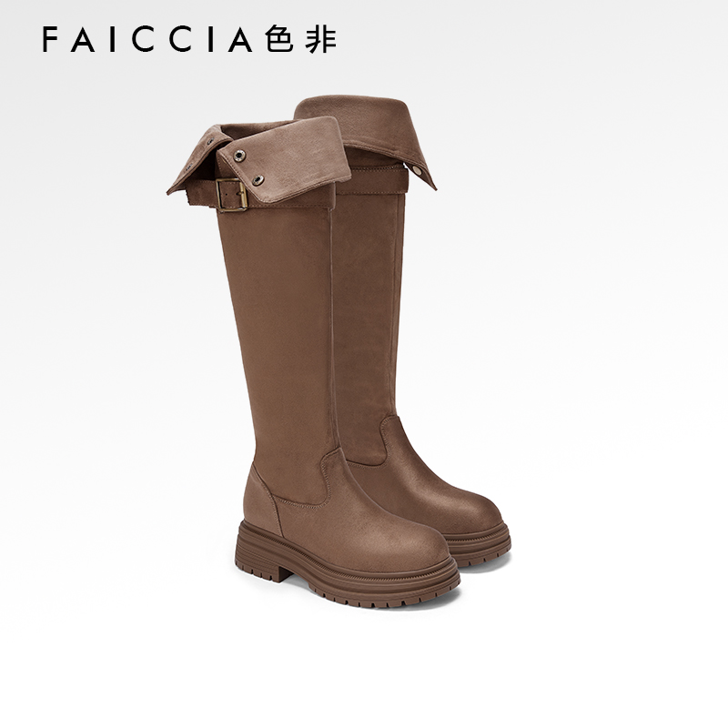 色非复古西部靴女长筒靴