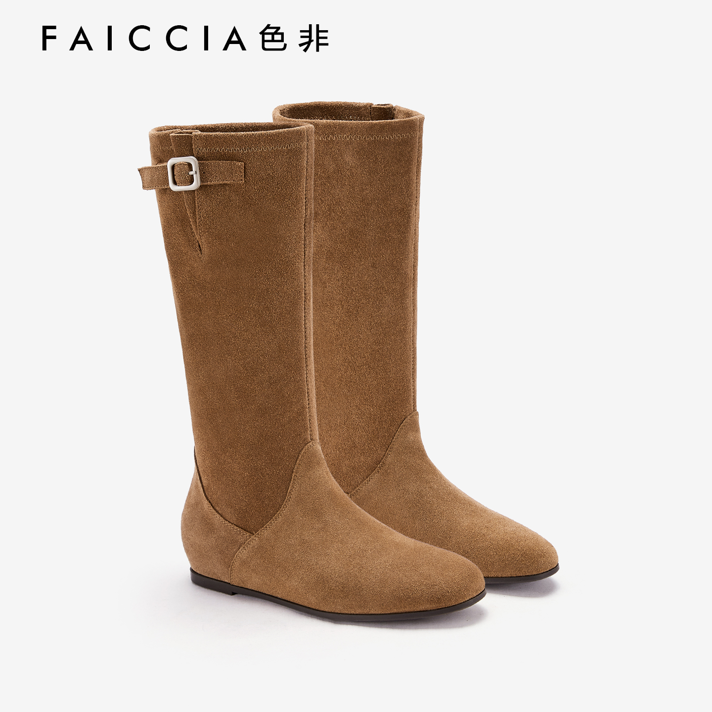 美拉德褶皱高筒不过膝长筒靴