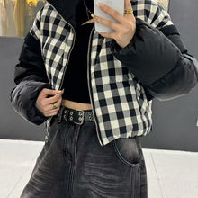 YUYU女装新款时尚洋气黑白格子羽羽外套