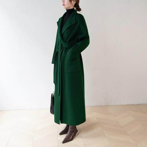 赫本风高端绿色双面呢羊毛大衣