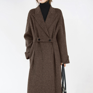 高端棕色阿尔巴卡羊驼绒长毛呢大衣女2025宽松显瘦加厚毛呢外套冬