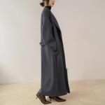 超长款立领双面呢灰色大衣女秋冬高级感宽松慵懒风毛呢子大衣外套