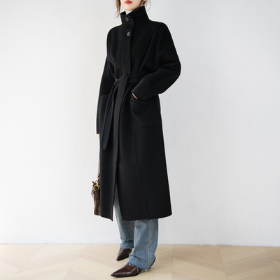 高级感单排扣立领羊毛呢子大衣女
