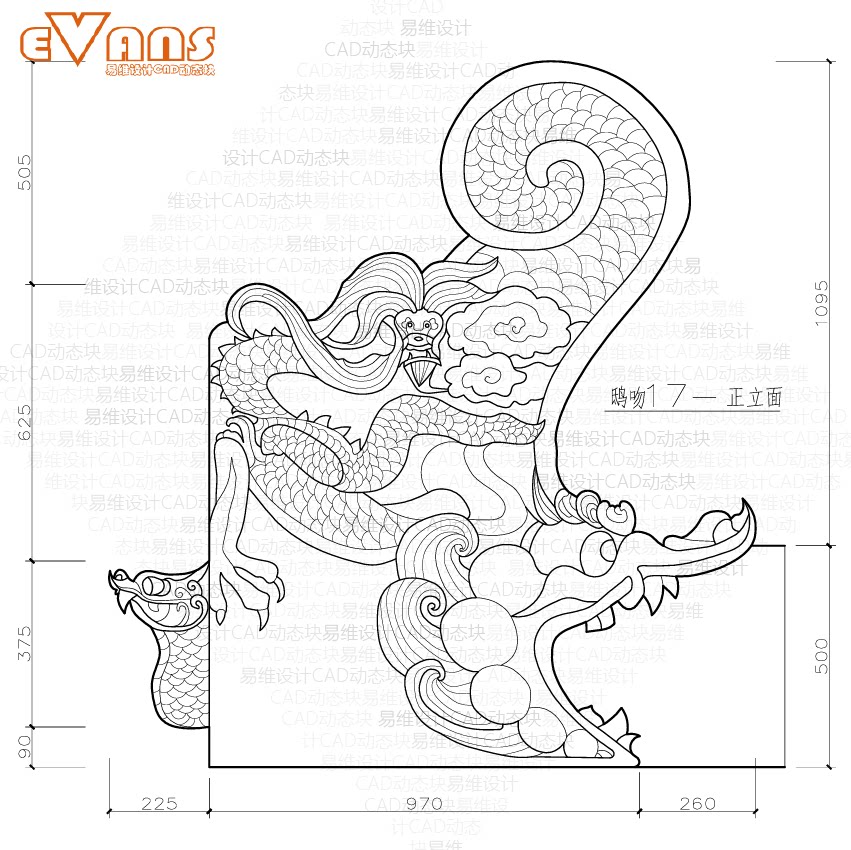 30款鸱吻大样图cad动态块吞脊兽螭吻鸱尾大吻鱼龙dwg和ai两种格式