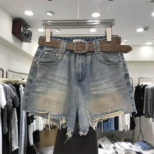 欧货牛仔短裤女2026夏季薄款破洞裤子梨型遮胯高腰a版阔腿裤1866
