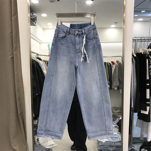 26032 欧洲站2026春季 女宽松显瘦弯刀九分裤 高腰阔腿牛仔裤 新款