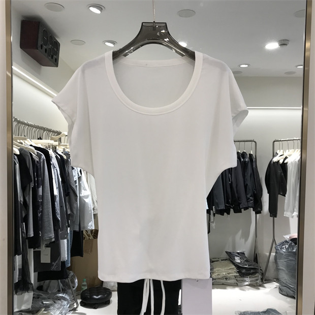 欧洲站2026夏季新款U领宽松短袖纯色露背绑带百搭显瘦T恤女潮7188