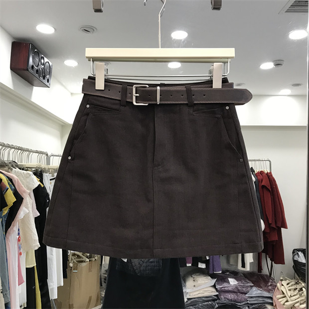 咖色小个子高腰显瘦半身裙女2026早秋新款复古百搭A字短裙子6823