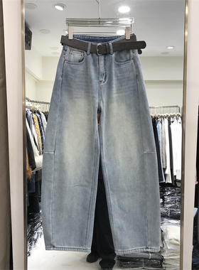 欧货美式牛仔弯刀裤女2025冬季高腰宽松爆款加绒香蕉镰刀裤68685