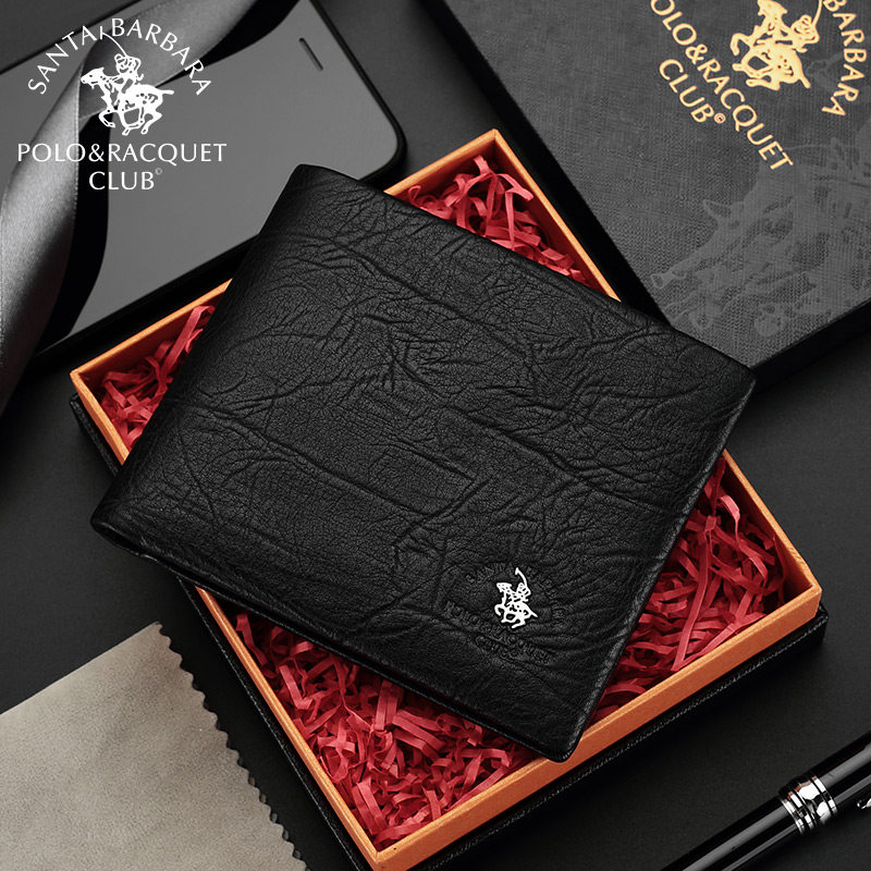 圣大保罗男士钱包短款纯牛皮潮牌商务时尚钱夹学生零钱包轻奢薄款