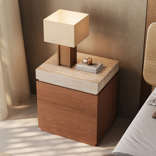 叙画space意式极简床头柜实木储物床边柜小户型卧室带保险箱柜