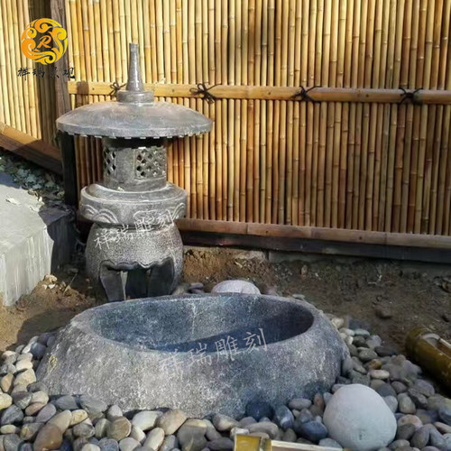 石雕鱼缸花盆户外青石槽禅意庭院日式流水景观石钵盆水池花园摆件