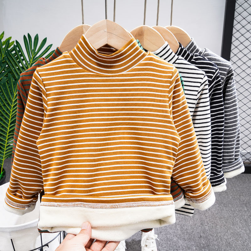 儿童高领打底衫纯棉2025秋冬装女童男童加绒条纹t恤宝宝长袖上衣,童装/婴儿装/亲子装,T恤,淘宝优惠券,粉丝福利购,淘宝优惠卷