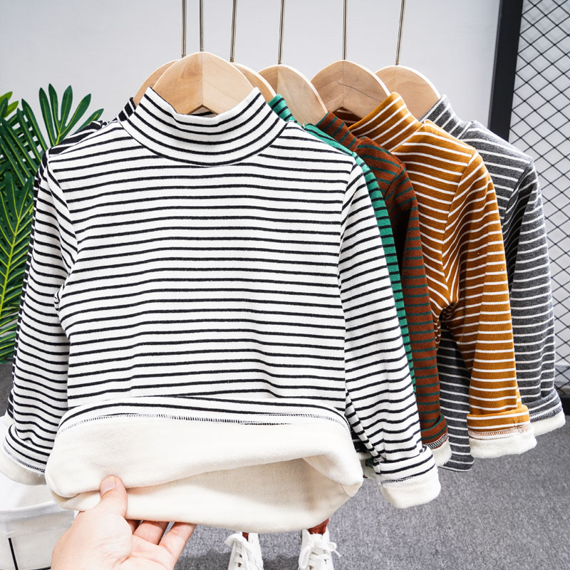 高领打底衫加绒条纹宝宝