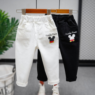 宝宝弹力小脚裤 儿童春秋新款 男女童纯棉黑白色长裤 2025韩版 牛仔裤