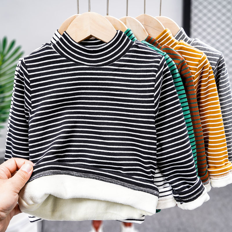 高领打底衫加绒条纹宝宝秋冬装