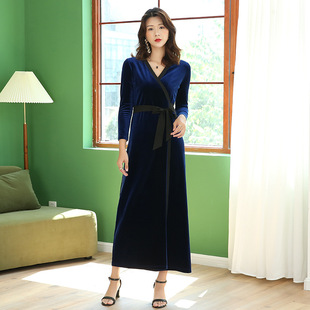 显瘦金丝绒晚礼服连衣裙女 dvf裹身裙2026春秋夏修身 欧美新品