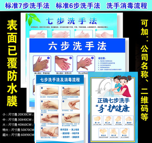 医院学校幼儿园标准六七步洗手法6步法7步洗手法步骤图墙贴纸海报