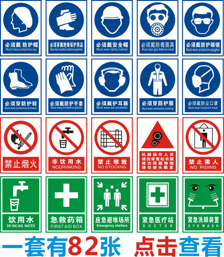 安全警示标志标识牌 企业验厂指令 必须穿戴防护鞋手套口罩服眼镜