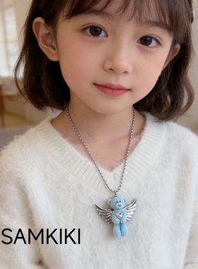 儿童天使小熊植绒长款毛衣链女