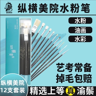 纵横美院水粉笔丙烯画笔套装美术生专用扇形笔油画刷勾线笔猪鬃