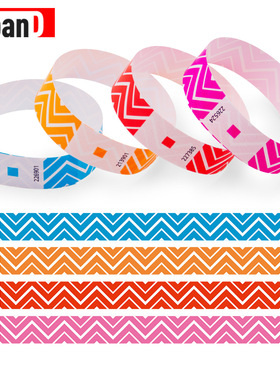 一次性防水条纹手环腕带荧光色萌宠乐园入场卷现货杜邦纸手环防水