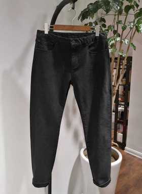 韩国一线宾波beanpole男士黑色春秋弹力牛仔裤直筒裤厚实修身中腰