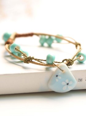 夏季热卖 时尚陶瓷小清新手链 手绘简约瓷片小饰品闺蜜情侣款