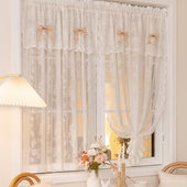 法式 蕾丝纱帘半帘免打孔魔术贴田园风窗帘飘窗短帘厨房遮挡帘门帘