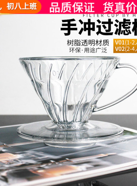 V60树脂透明过滤杯手冲单品咖啡锥形简约螺旋导流滴滤杯V01/V02
