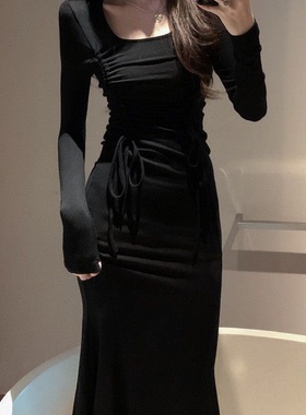 25年新款 大码男士反串变装 黑色长袖显瘦紧身长连衣裙 晚宴 主持