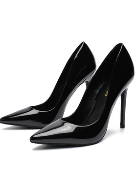 12厘米无带尖头细跟伪娘CD变装大码高跟鞋女单鞋42434648码黑色