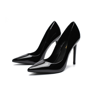 12厘米无带尖头细跟伪娘CD变装大码高跟鞋女单鞋42434648码黑色