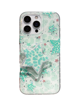 16promax手机壳iPhone15pro新款适用苹果14pro女13pro全包防摔保护套小清新ins风闪粉绿色豹纹星星可爱Lolita