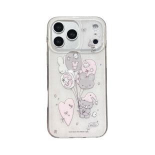 iPhone15pro卡通小熊透明手机壳IMD保护套少女风适用苹果17promax日韩少女心细闪小熊插画16pm可爱简约气球14